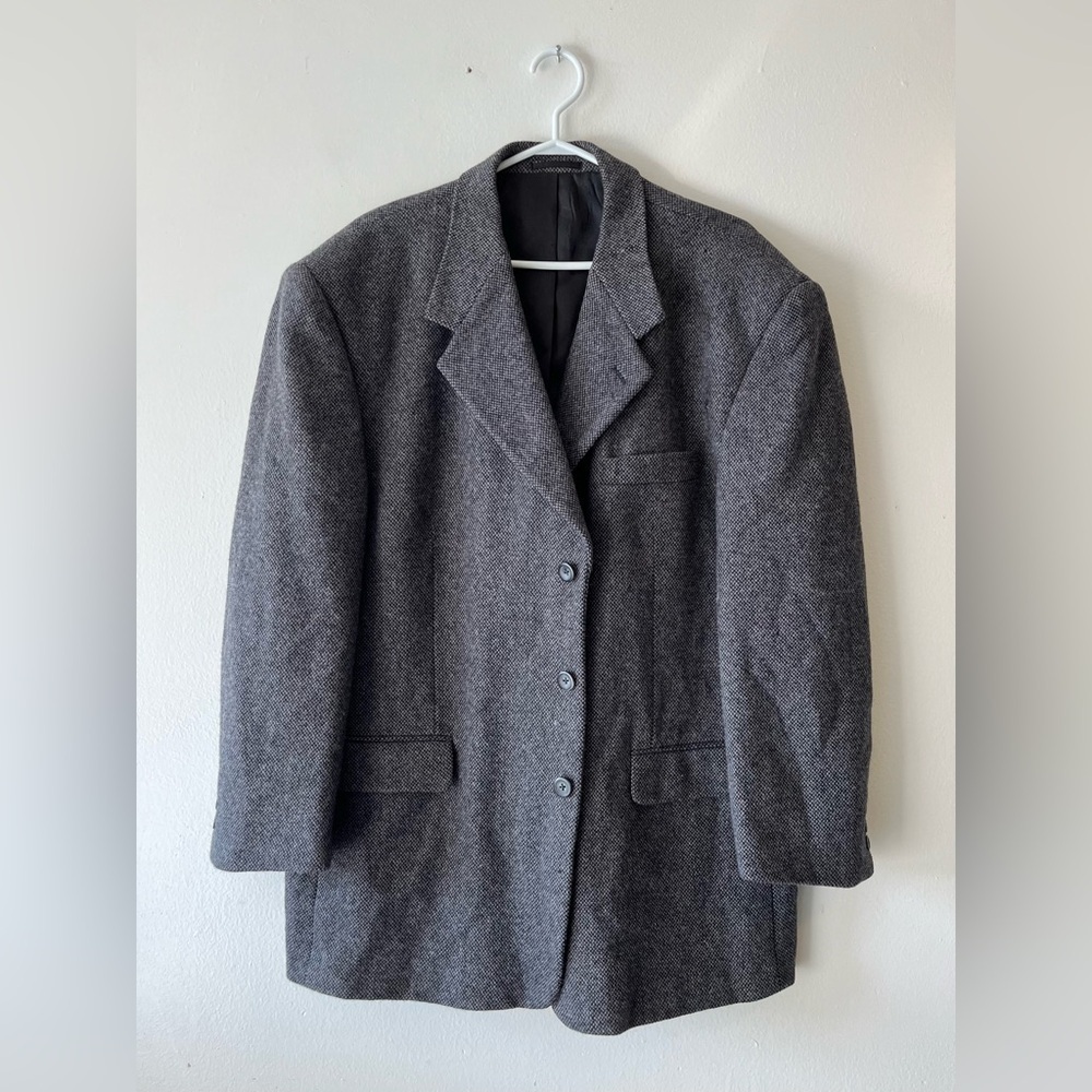 Vintage Protocol Pure Virgin Wool Gray Oversized Blazer Car Coat Jacket Men 48 - Picture 2 of 14
